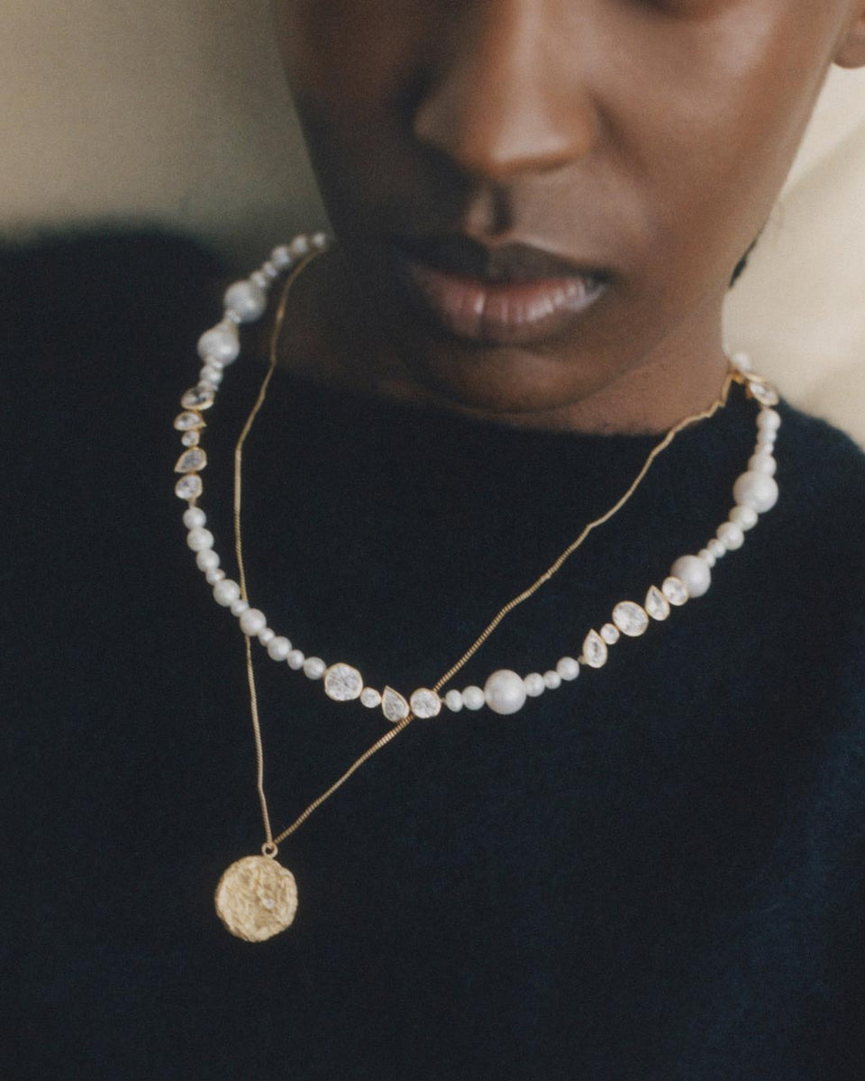 Glitch - Pearl and Zirconia Recycled Gold Vermeil Necklace