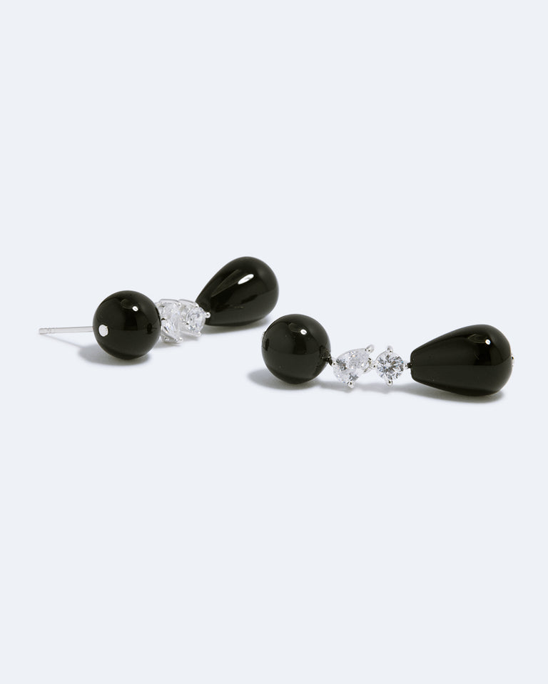 Tarn - Black Onyx and Zirconia Recycled Silver Earrings