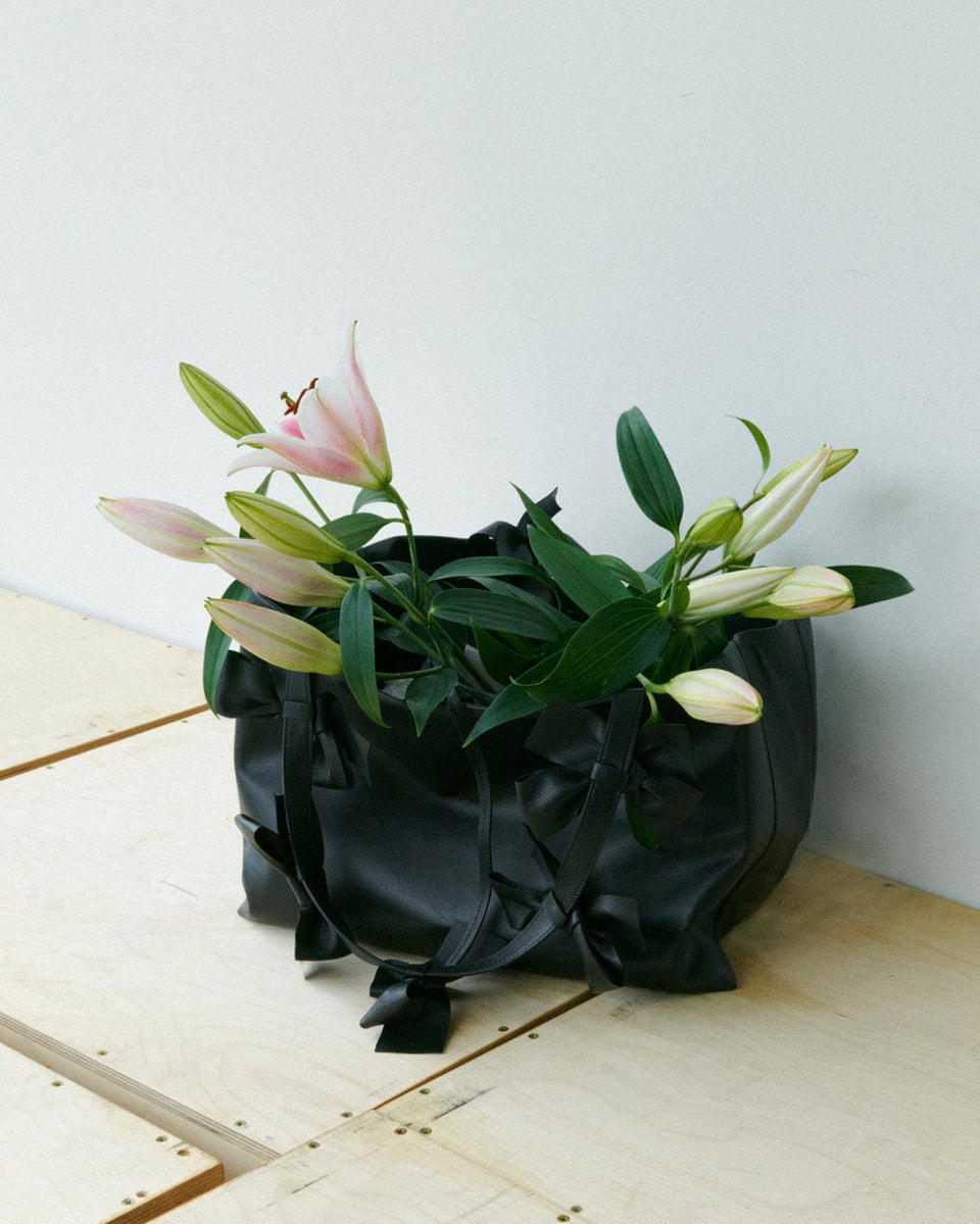 Bows - Large Black Deadstock Leather Tote Bag w/ Bows