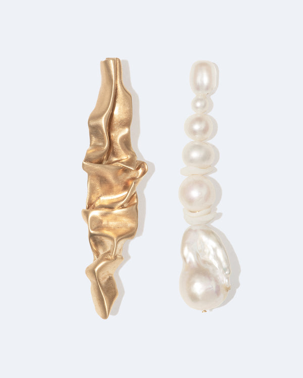 Crumple -  Pearl and Ceramic Recycled Gold Vermeil Earrings