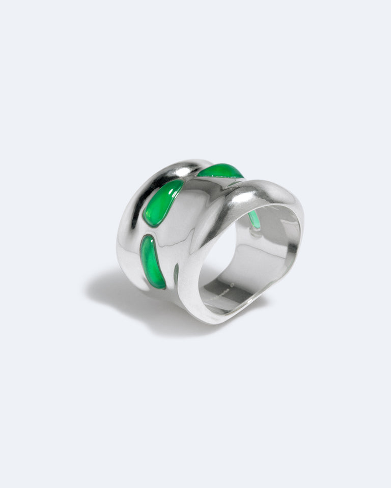 Cobblestones - Green Resin Stone and Silver Plated Ring