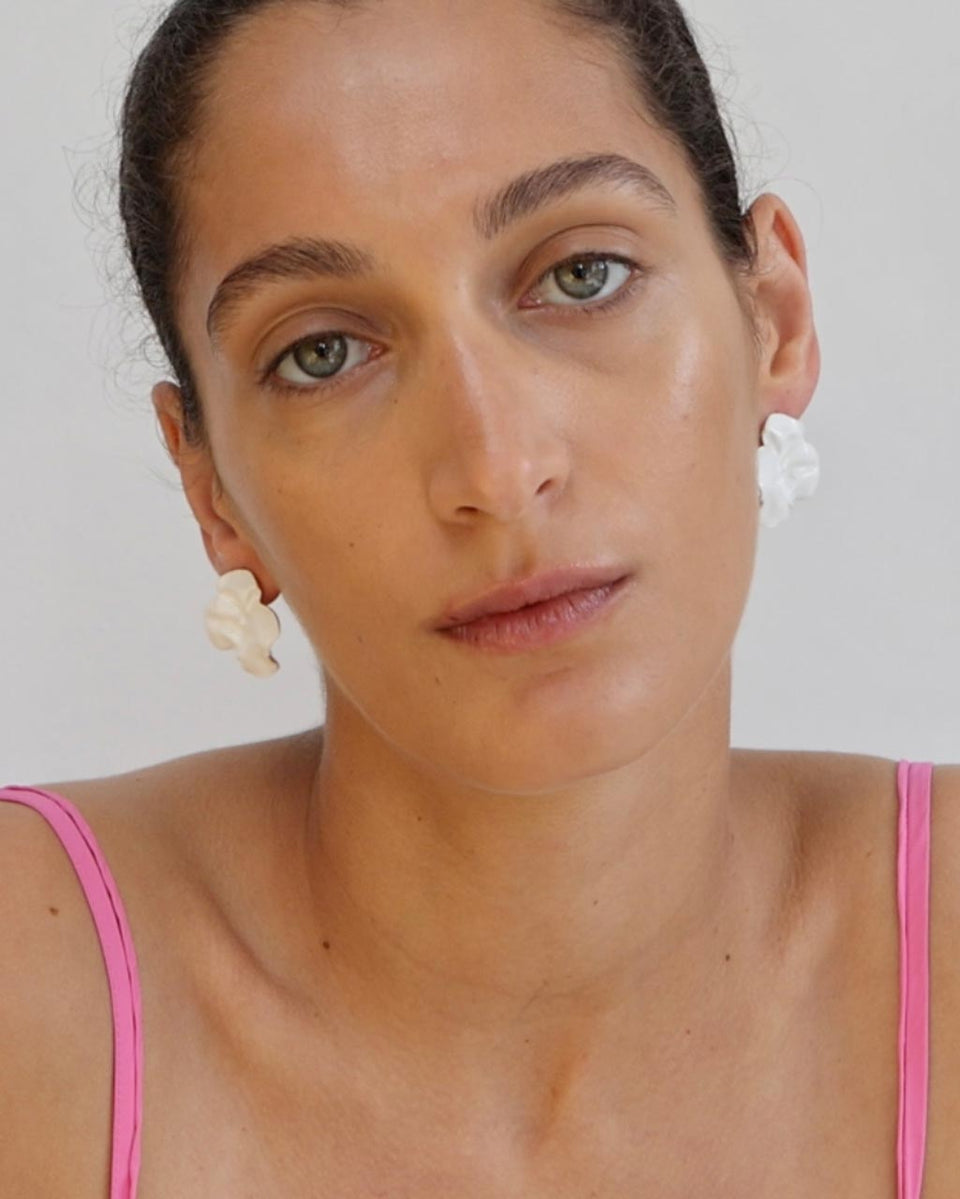 Meringue - White Enamel and Recycled Silver Earrings