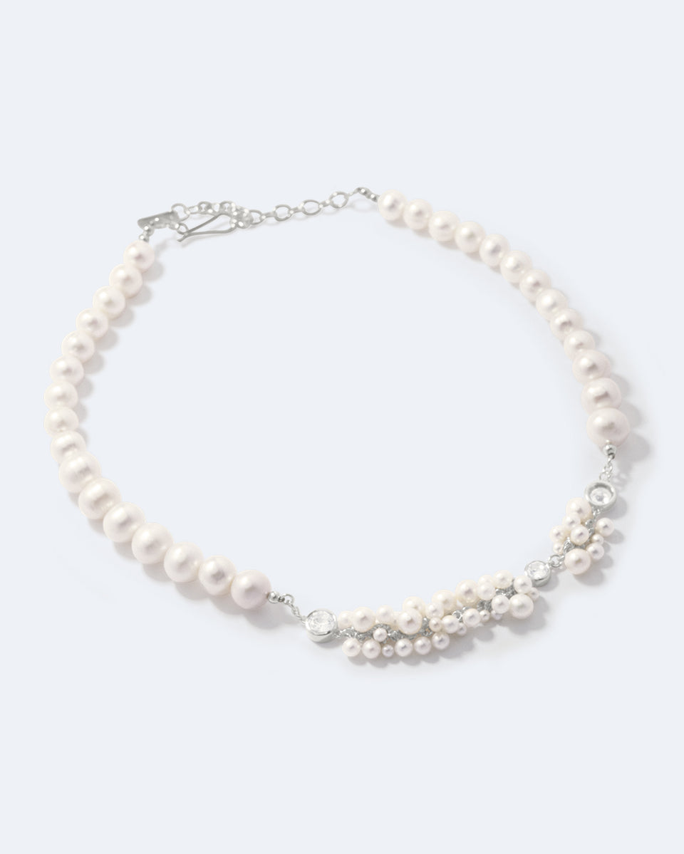 The Alchemy of Time - Pearl and Zirconia Recycled Silver Necklace