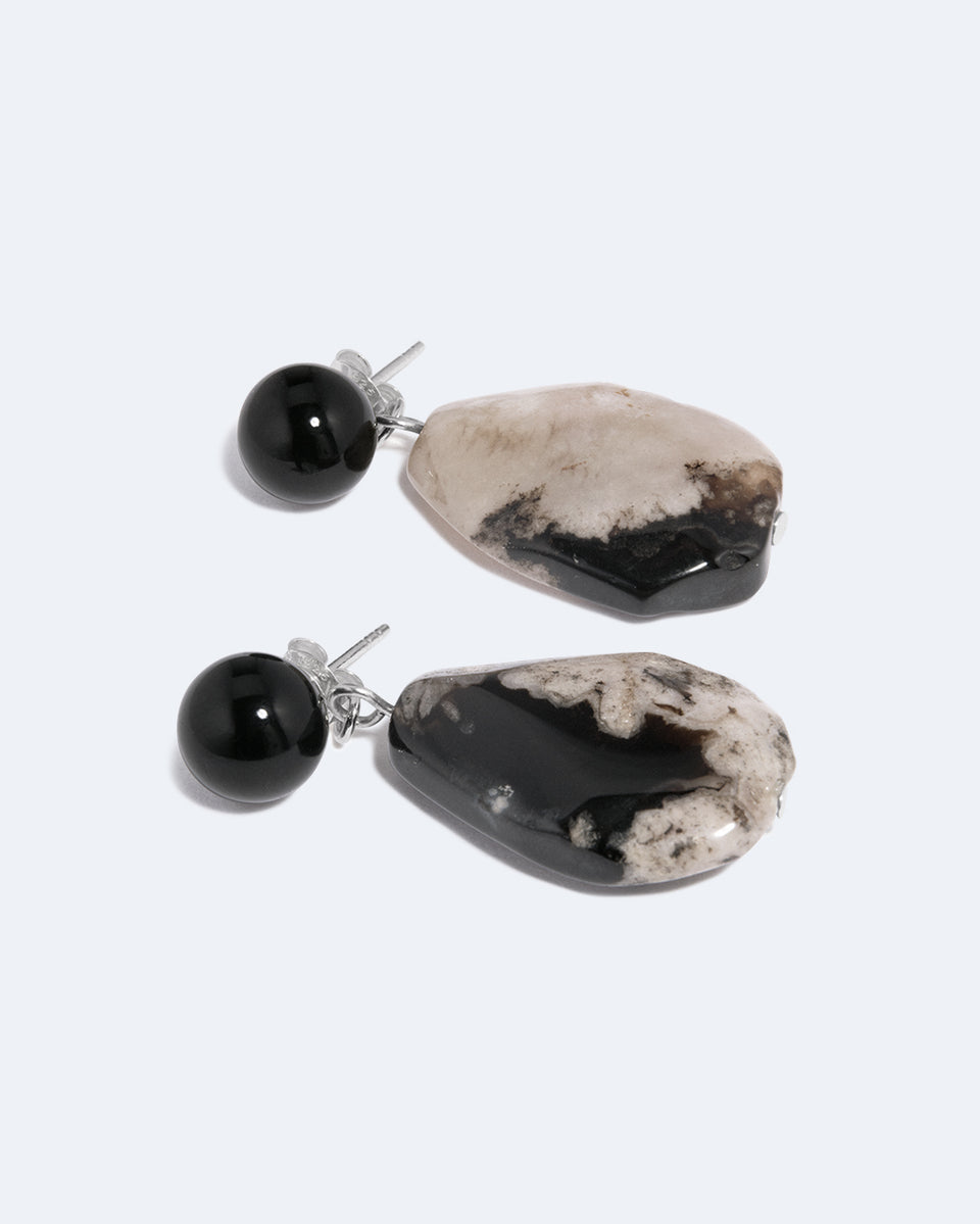 Time Will Say Nothing But "I Told You So" - Blossom Agate and Black Onyx Earrings