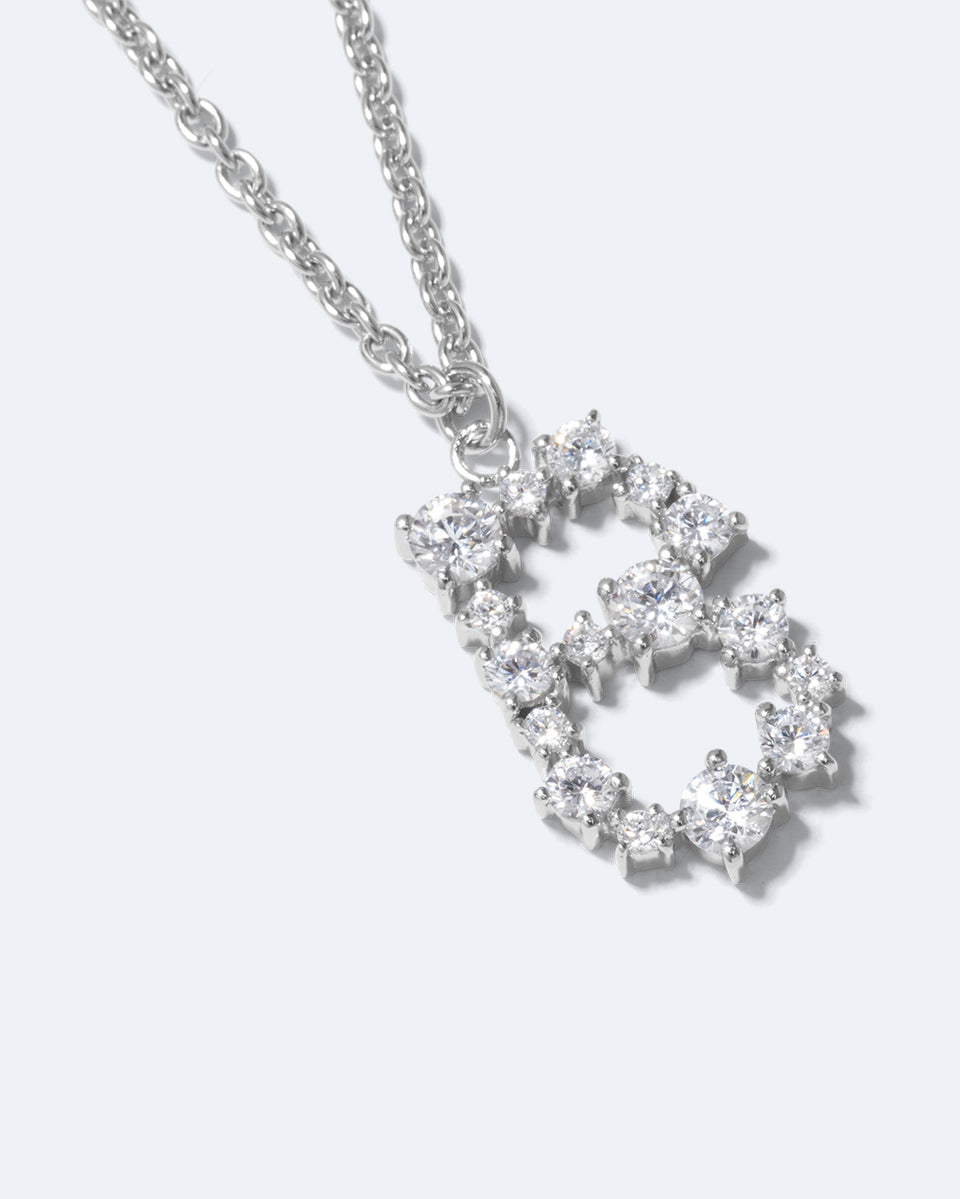 Glitchy B - Cubic Zirconia and Rhodium Plated Pendant