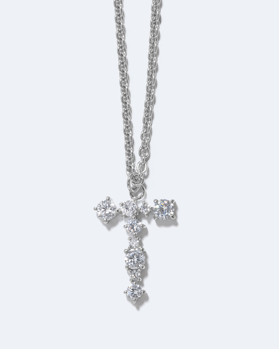 Glitchy T - Cubic Zirconia and Rhodium Plated Pendant