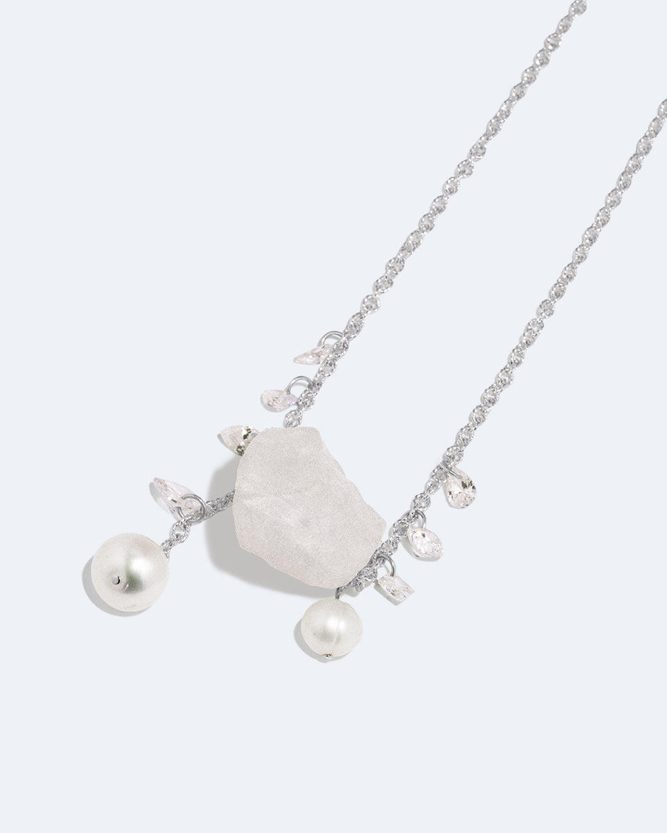 Pendulum - Pearl, Zirconia and Rock Crystal Recycled Silver Necklace