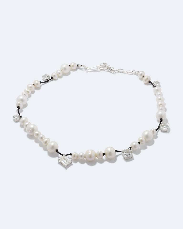 A Series of Minor Disruptions - Pearl and Zirconia Recycled Silver Necklace