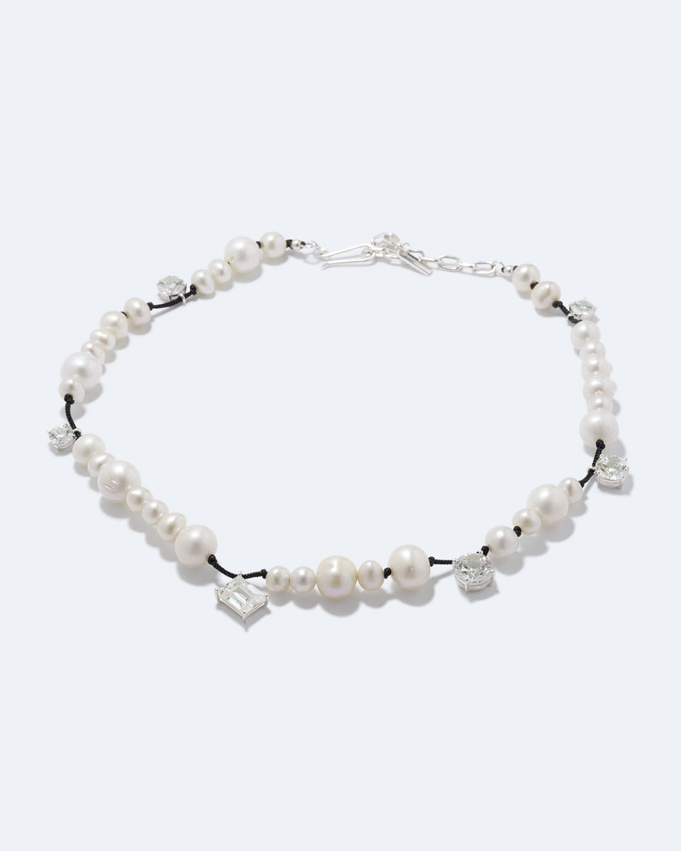 A Series of Minor Disruptions - Pearl and Zirconia Recycled Silver Necklace