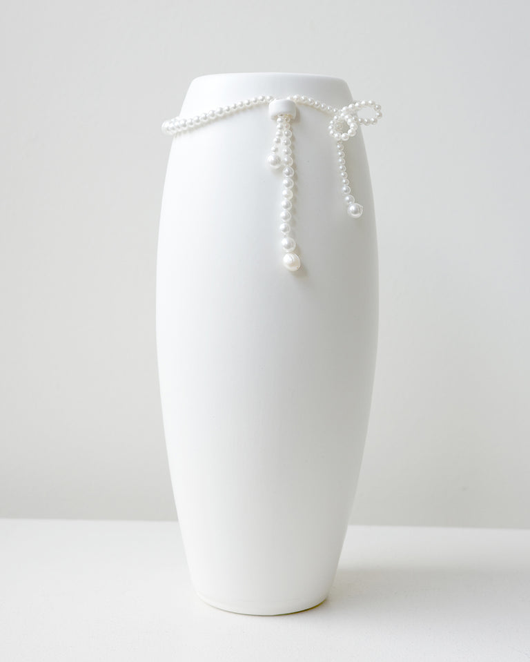 Where Time Thins - Medium Vase In Matte White w/ Faux Pearl