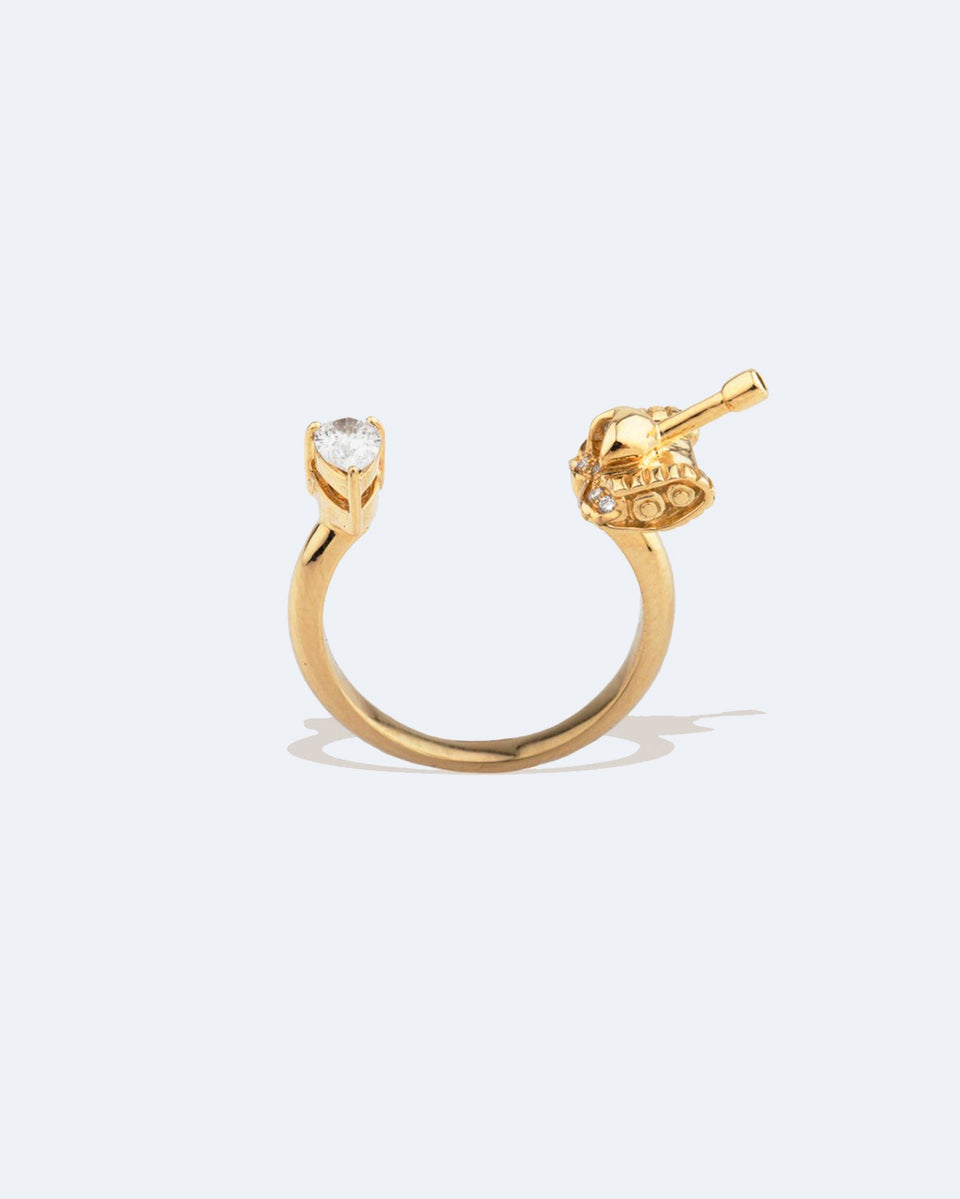 Hollowed Out Tank - Yellow Gold and Diamond Ring