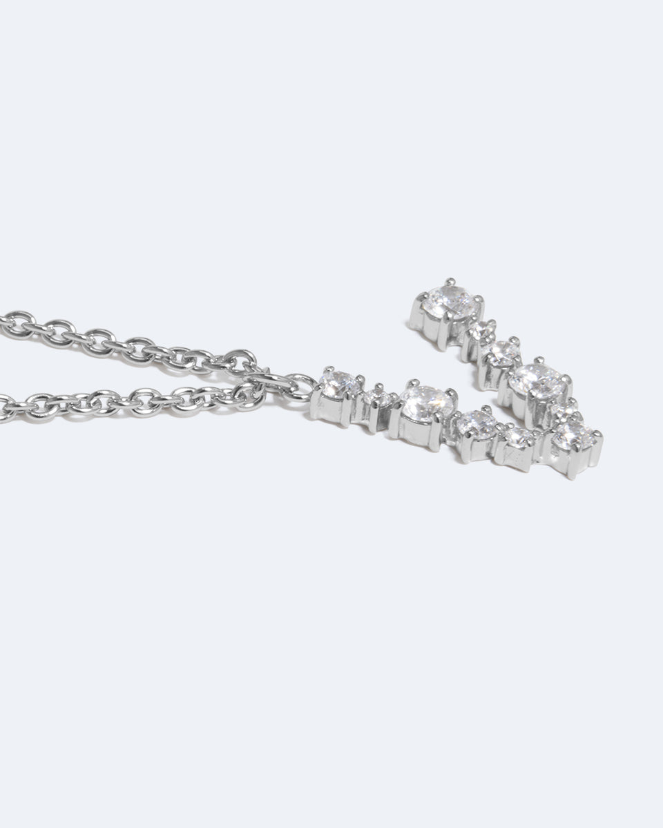 Glitchy V - Cubic Zirconia and Rhodium Plated Pendant