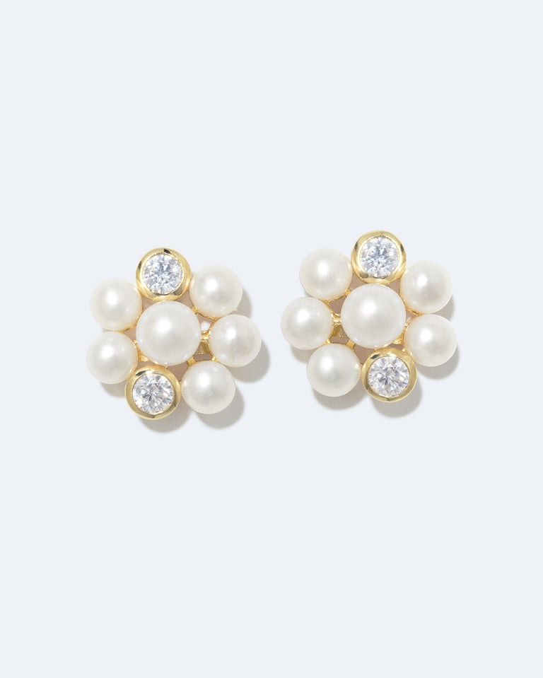 Lightdrops - Pearl and Zirconia Recycled Gold Vermeil Stud Earrings