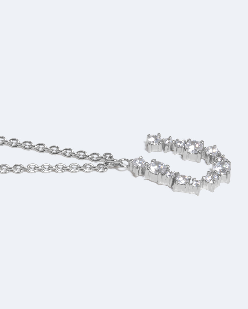 Glitchy U - Cubic Zirconia and Rhodium Plated Pendant