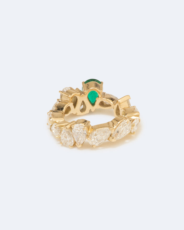The Ocean of Night - 18 Carat Yellow Gold Diamond & Emerald Ring
