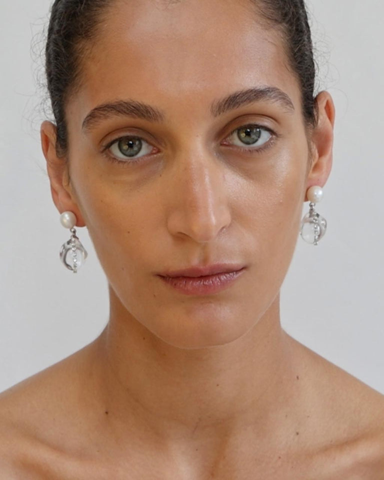 Between the Tides - Clear Resin and Rhinestone Rhodium Plated Earrings