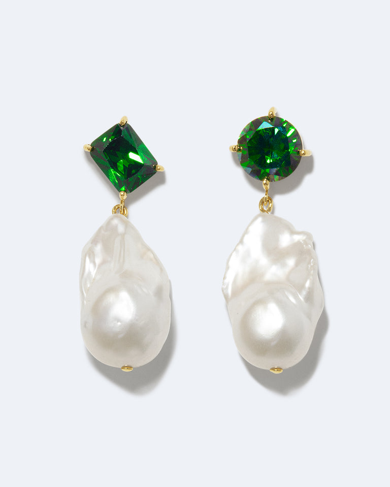 Blink - Pearl and Emerald Zirconia Recycled Gold Vermeil Earrings