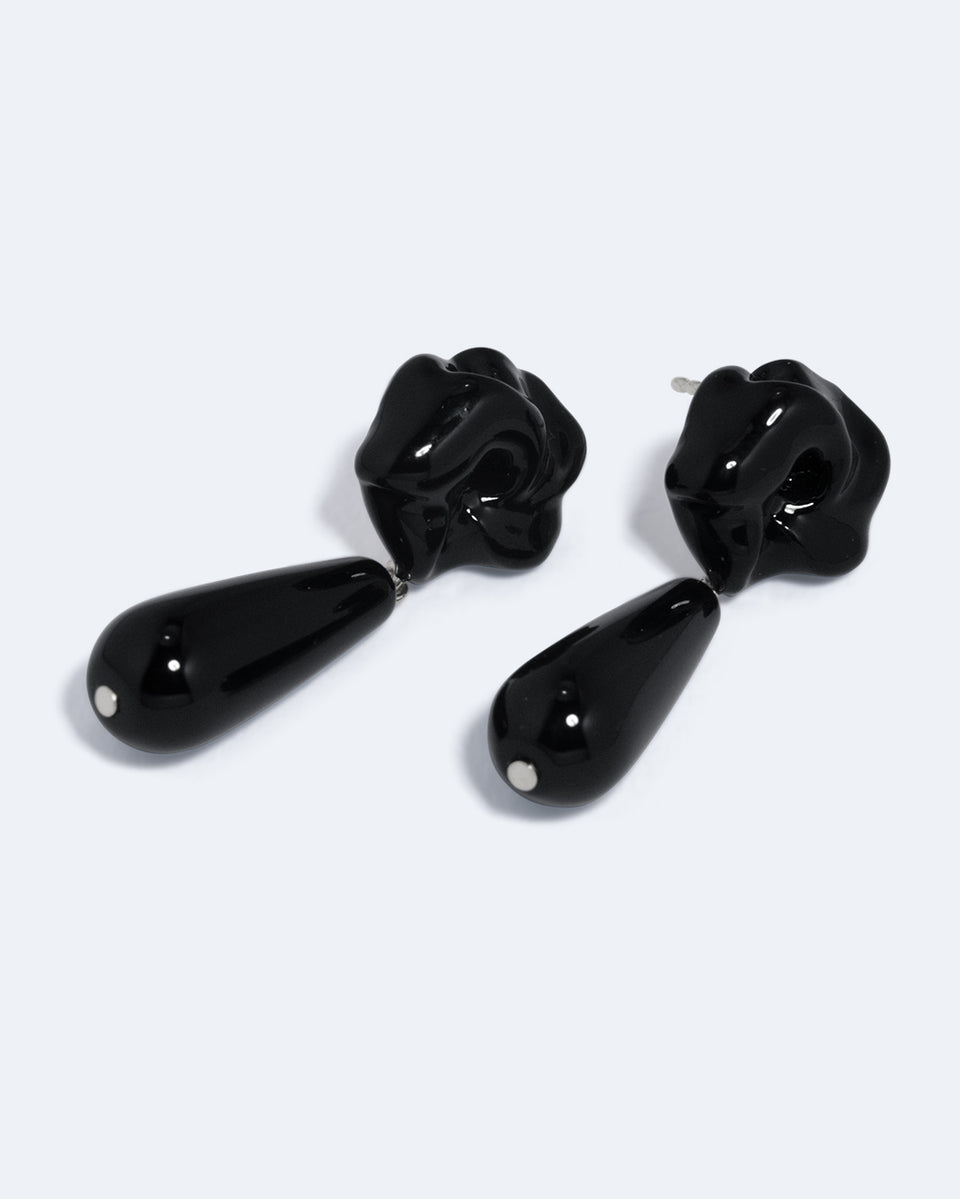 The Depths of Time - Black Onyx and Enamel Recycled Silver Earrings