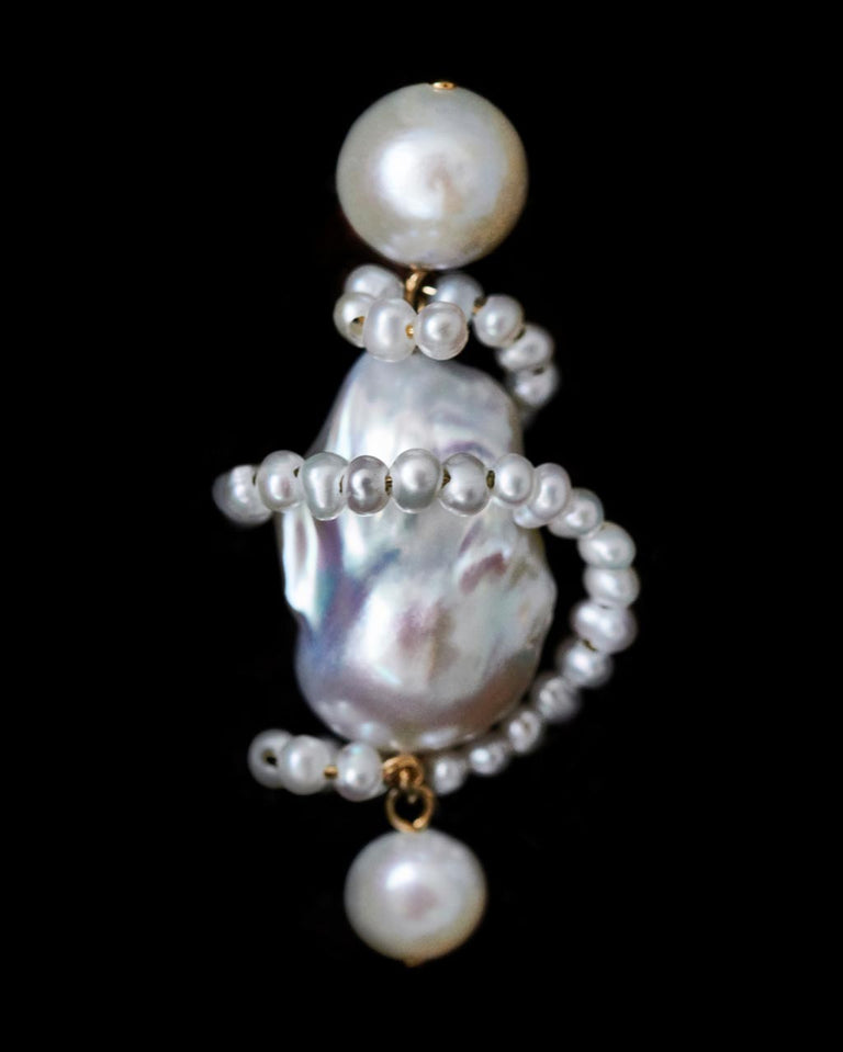 Carvings  - Pearl and Recycled Gold Vermeil Earrings