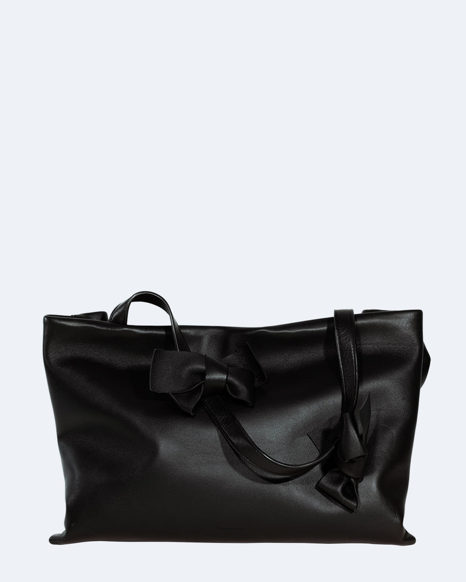 Bows - Large Black Deadstock Leather Tote Bag w/ Bows
