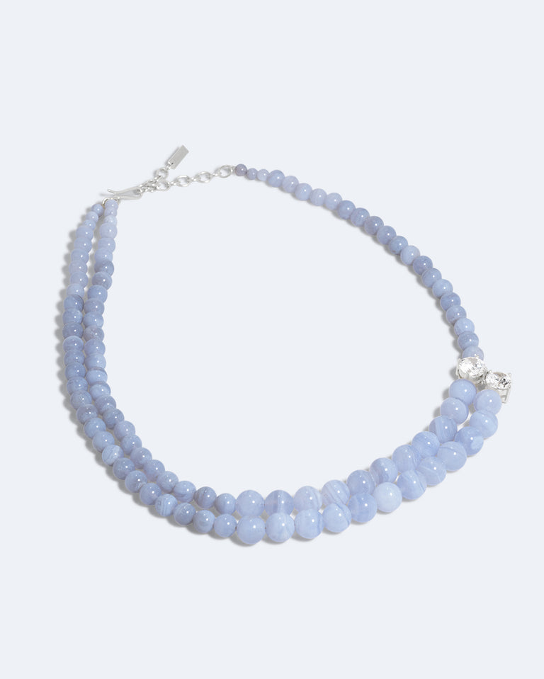The Light of the Past - Blue Lace Agate and Zirconia Recycled Silver Necklace