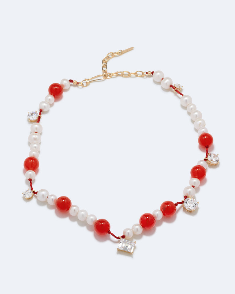 A Series of Minor Disruptions - Pearl, Zirconia and Orange Quartz Recycled Gold Vermeil Necklace
