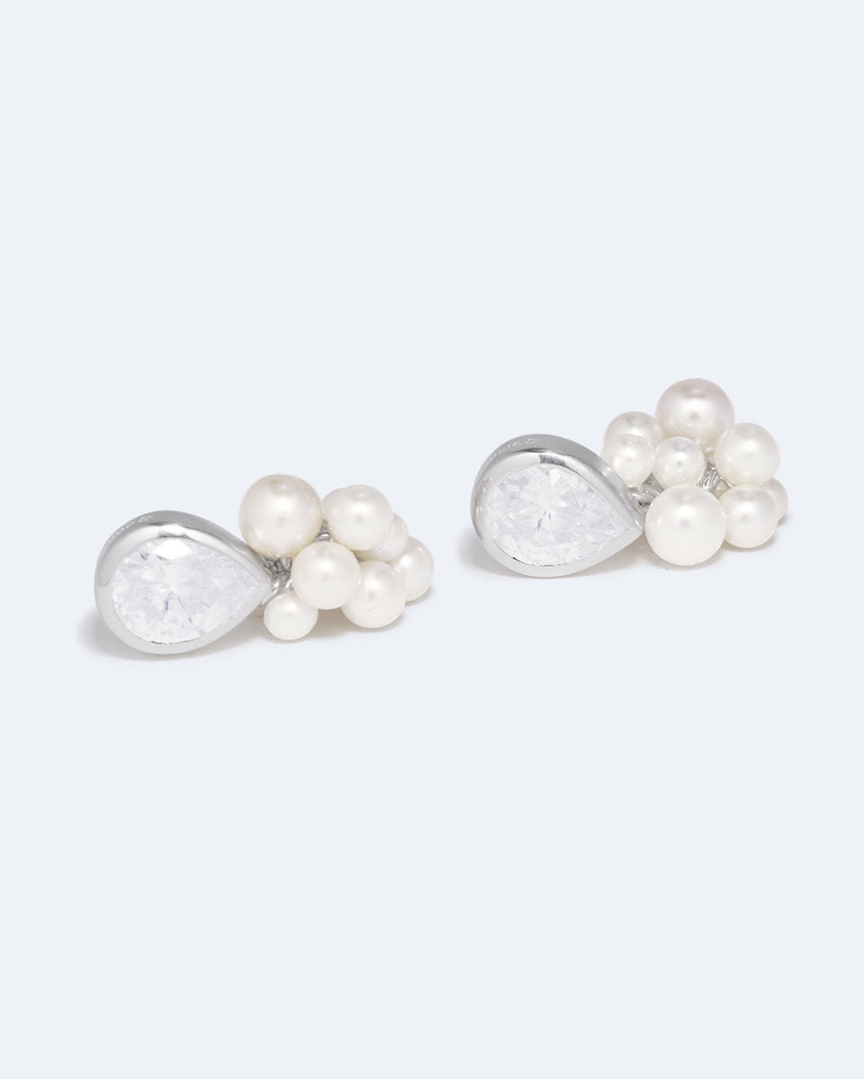 The Alchemy of Time - Pearl and Zirconia Recycled Silver Earrings