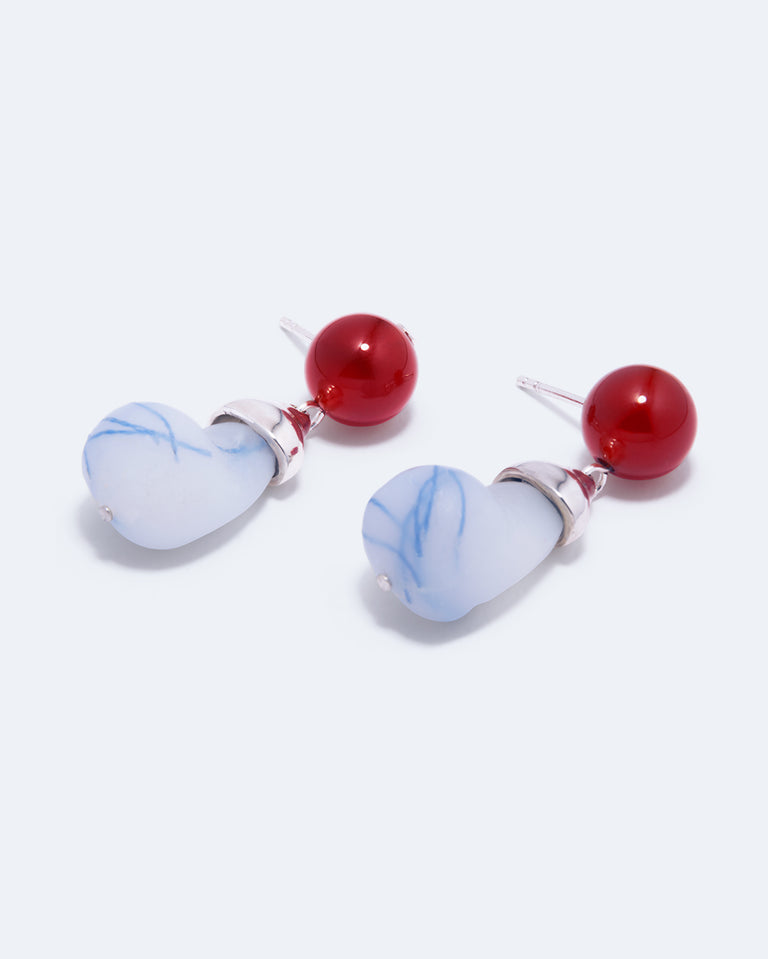 Beak - Blue Resin and Red Lace Agate Recycled Silver Earrings