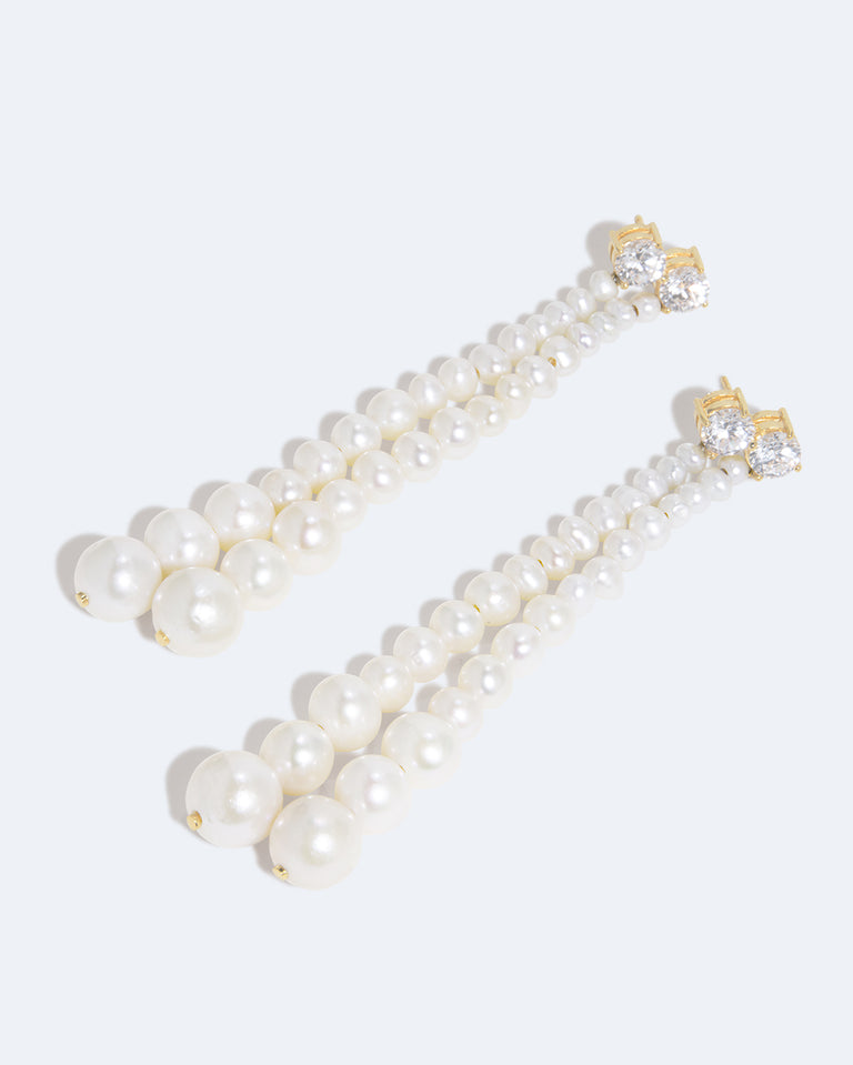 Whispering Plinths - Pearl and Zirconia Recycled Gold Vermeil Earrings