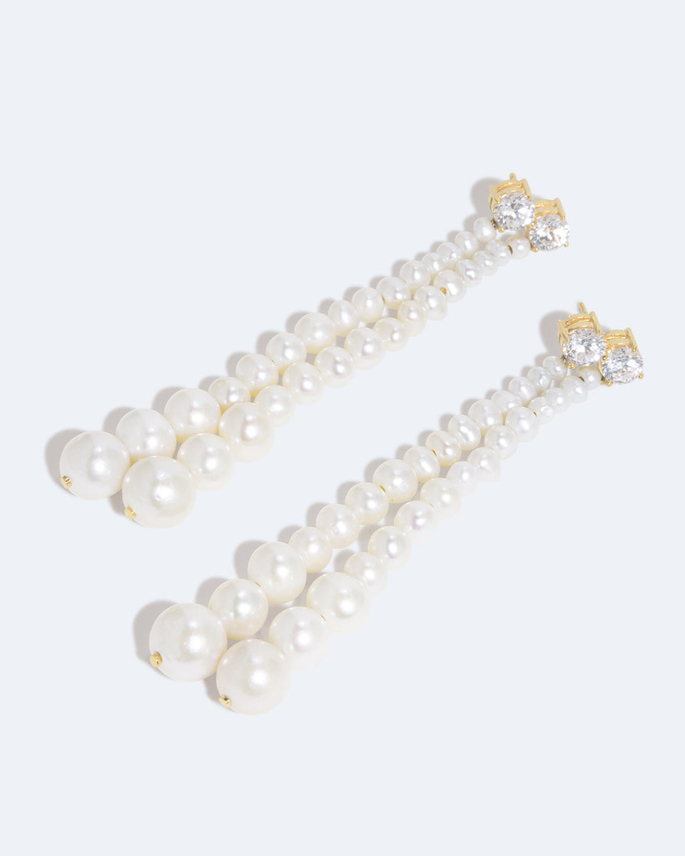 Whispering Plinths - Pearl and Zirconia Recycled Gold Vermeil Earrings