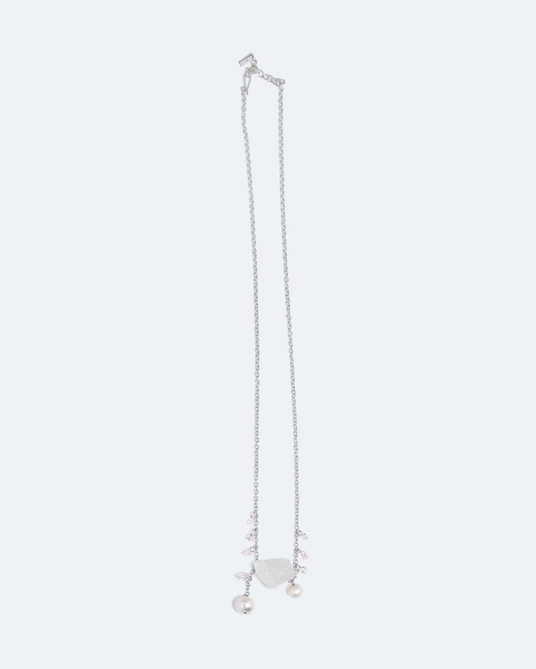 Pendulum - Pearl, Zirconia and Rock Crystal Recycled Silver Necklace