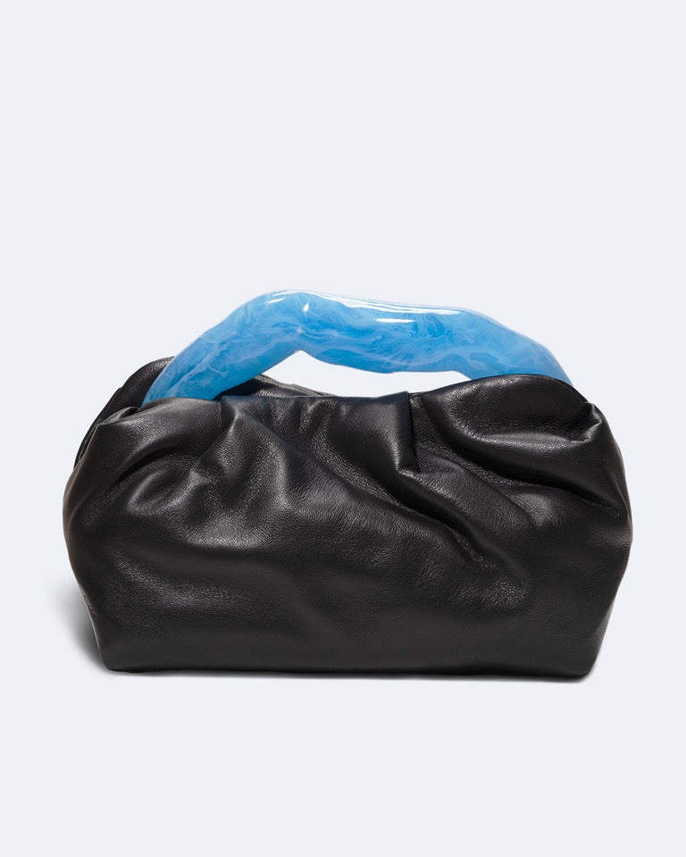 The Lunchbox - Blue Resin and Black Leather Clutch Bag