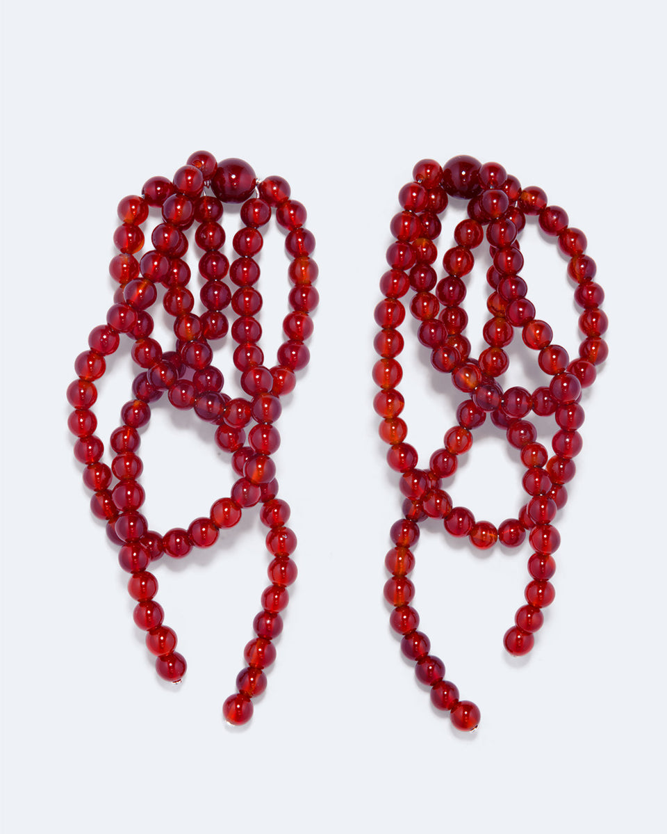 What a Tangled Web We Weave - Red Lace Agate and Recycled Silver Earrings