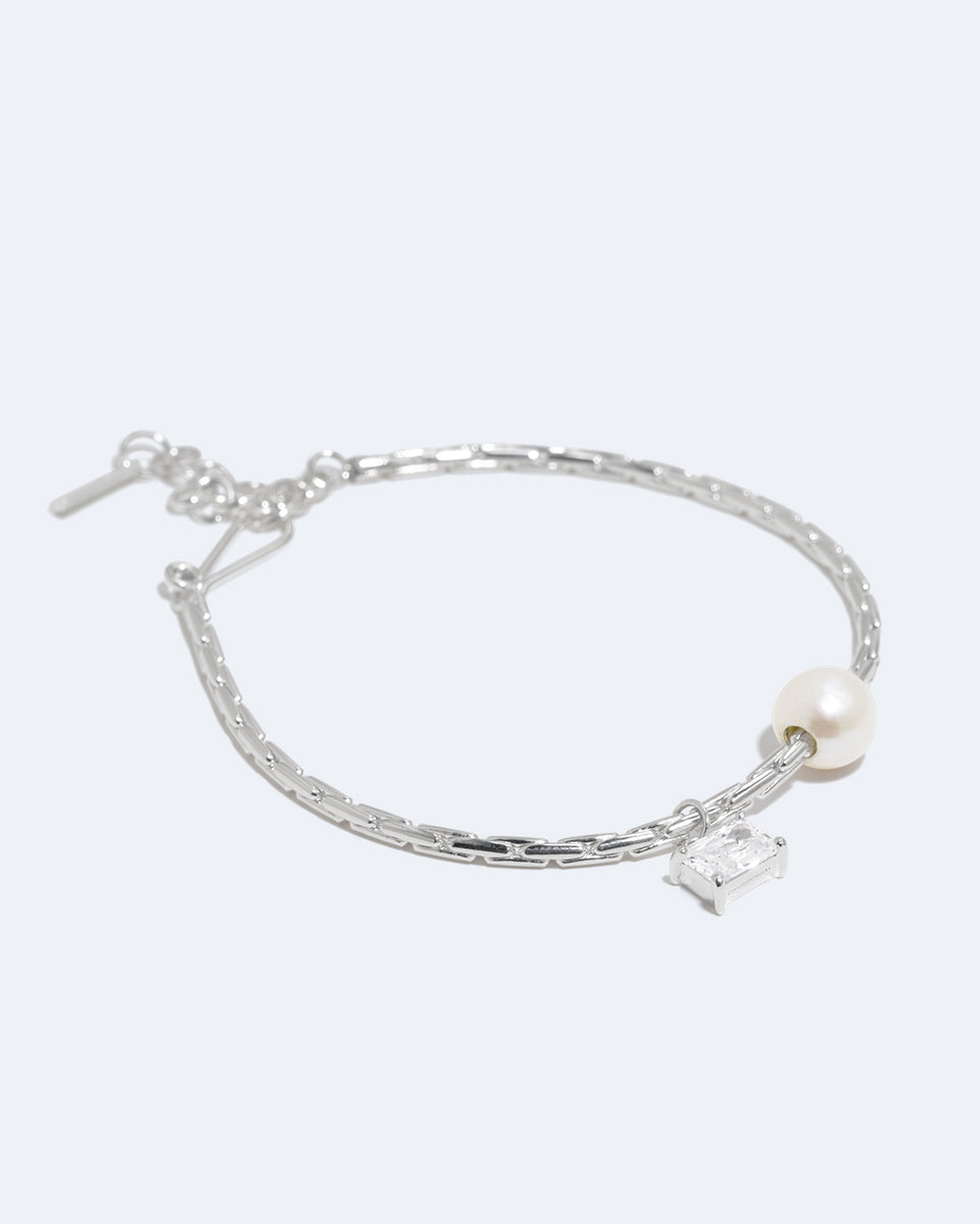 The Locus of Fortitude - Pearl and Zirconia Sterling Silver Bracelet