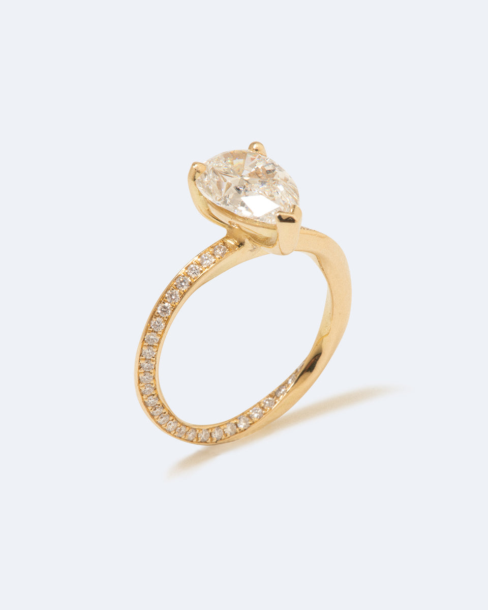 The Phases of the Moon Solitaire - 18 Carat Yellow Gold Pear Diamond Solitaire Engagement Ring