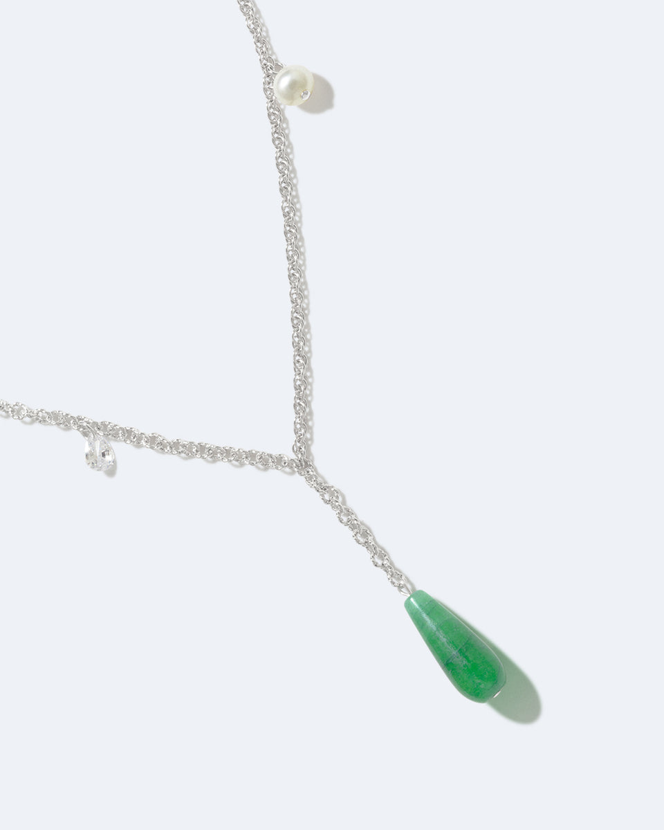 The Depths of Time - Pearl, Green Chalcedony and Zirconia Sterling Silver Necklace