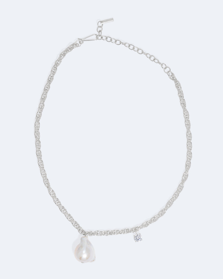 The Quiet Orbit - Pearl and Zirconia Recycled Silver Necklace