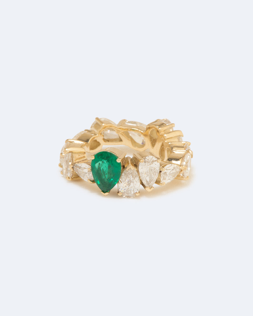 The Ocean of Night - 18 Carat Yellow Gold Diamond & Emerald Ring