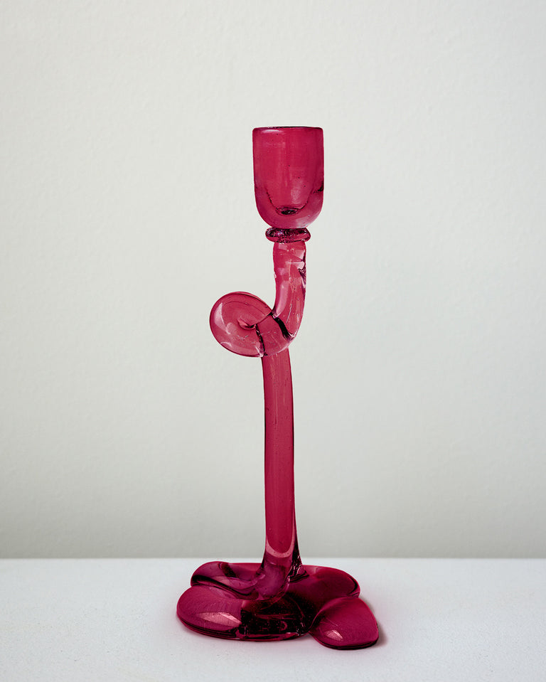 Thaw - Recycled Glass Candlestick in Magenta