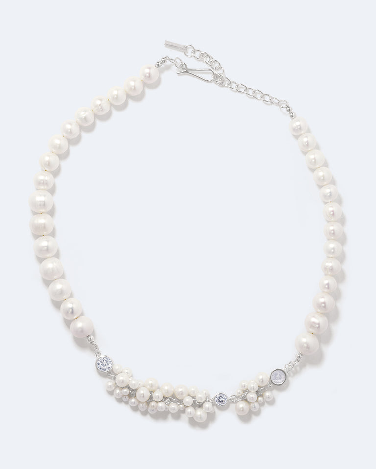 The Alchemy of Time - Pearl and Zirconia Recycled Silver Necklace