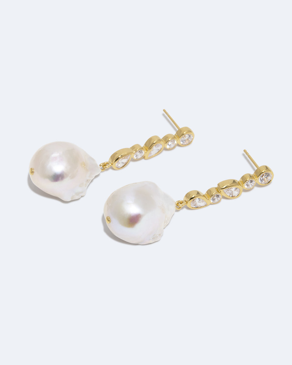 Pitter‐Patter - Pearl and Zirconia Recycled Gold Vermeil Earrings