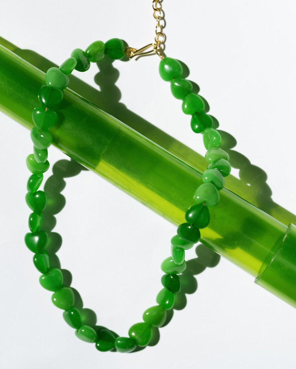 The Heart's Window - Green Heart Bead and Recycled Gold Vermeil Necklace