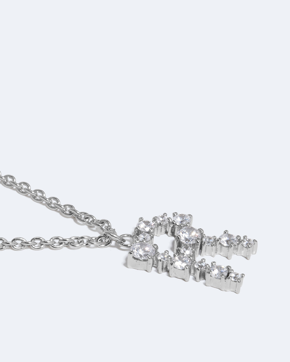 Glitchy R - Cubic Zirconia and Rhodium Plated Pendant