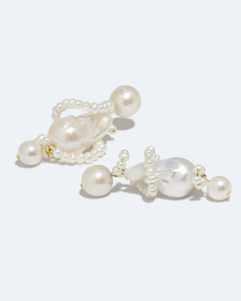 Carvings  - Pearl and Recycled Gold Vermeil Earrings
