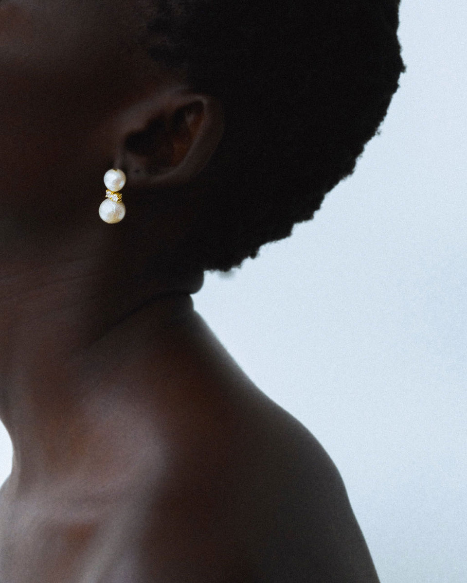 Time Waits for No One - Pearl and Zirconia Recycled Gold Vermeil Earrings