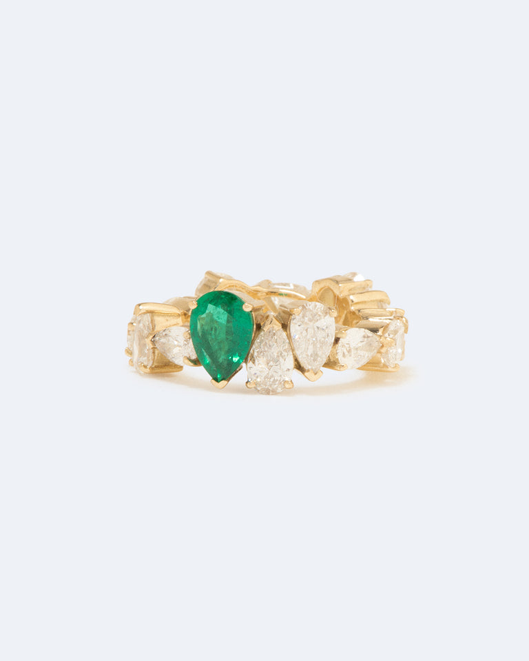 The Ocean of Night - 18 Carat Yellow Gold Diamond & Emerald Ring