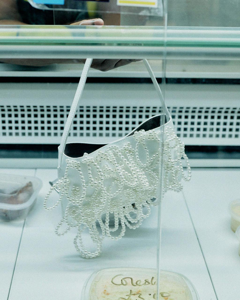 The Pearly Pearl - Pearl and White Recycled Leather Handbag