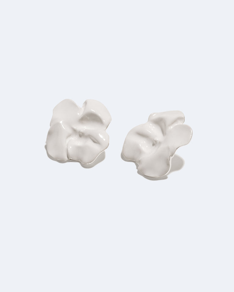Meringue - White Enamel and Recycled Silver Earrings