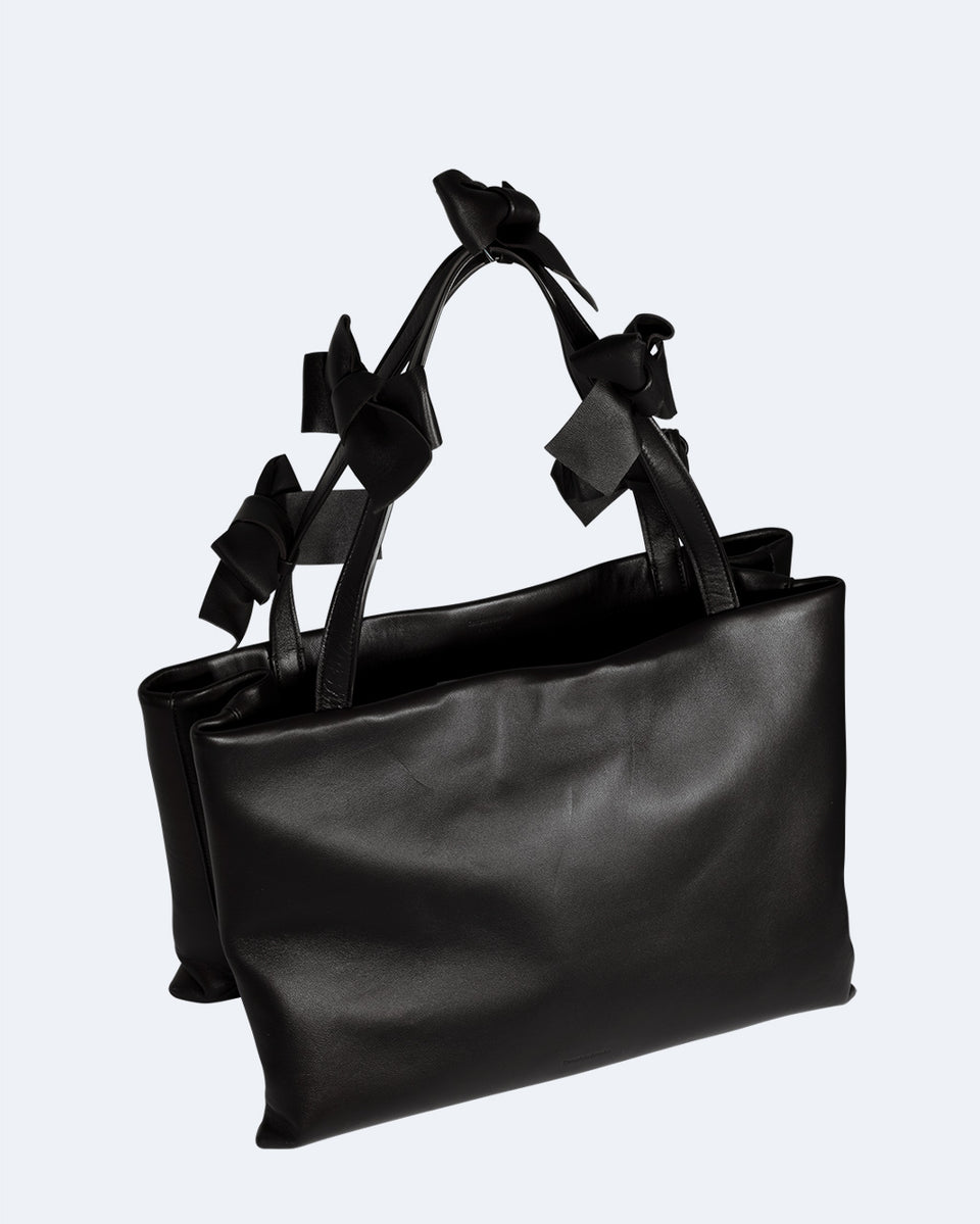 Bows - Large Black Deadstock Leather Tote Bag w/ Bows