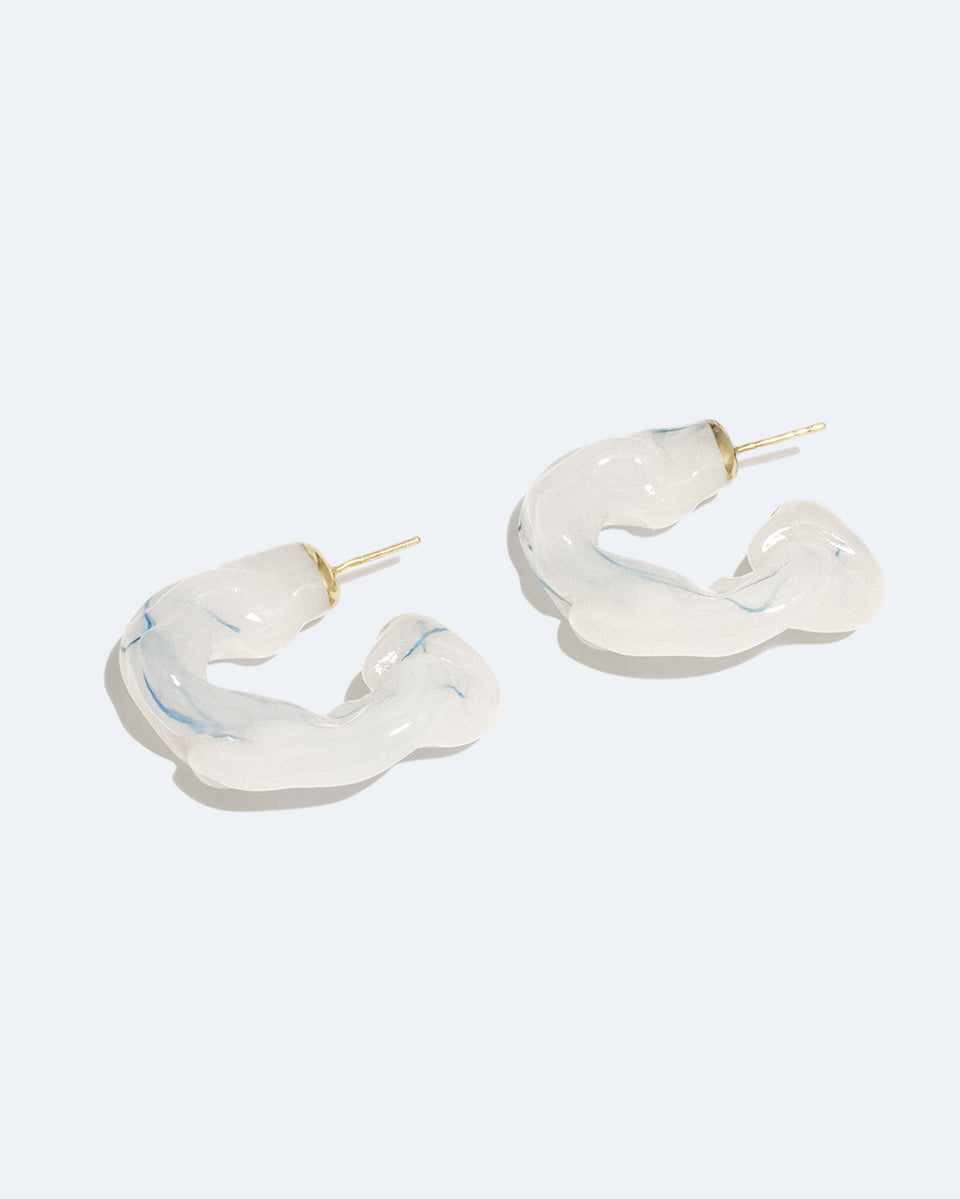 Ruffle - Thread in Pearlescent White Bio Resin and Recycled Gold Vermeil Earrings